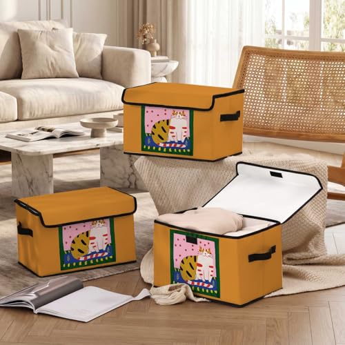 Image of Stackable Storage Bins with Lids,Closet Organizers Fabric Box for Home and Office,Blanket Clothes Organizers,Under Bed Storage Containers 3 Pack