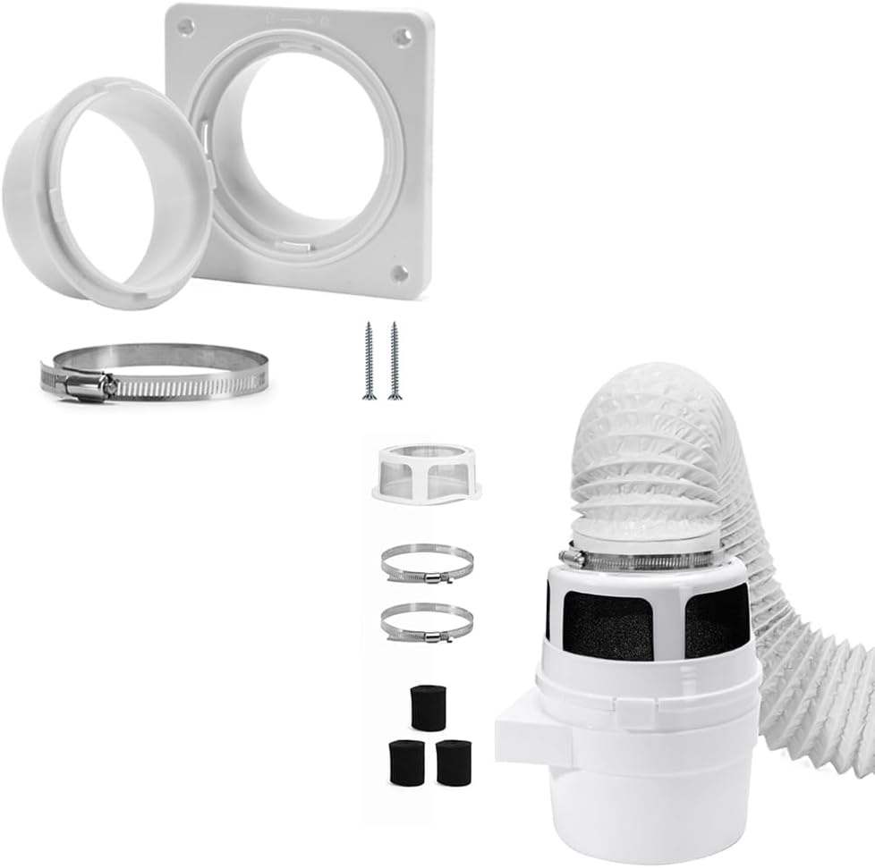 VIWINVELA Dryer Vent Wall Plate Quick Connector & Upgraded 3 IN 1 Indoor Dryer Vent Kit for Electric Dryer Dryer Lint Trap Filter Bucket Dryer Lint Catcher Box
