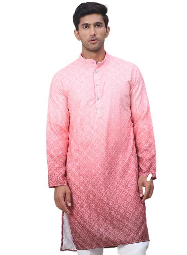 Jompers Coral Men's Ombre Pure Cotton Straight Kurta (Coral, M)