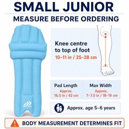 Image of NEXTAGE Small Junior Cricket Batting Pads for Kids | Fits 10-11 Inch Knee-to-Instep | 16.5 Inch Lightweight Soft-Foam Practice Leg Guards | 3 Adjustable Straps | Pair (Blue)