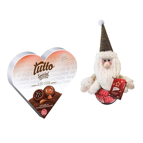 Tutto Paquete de chocolate variado de Navidad  2 paquetes especiales  Incluye 1 corazón de chocolate con leche relleno y 1 recipiente de Papá Noel