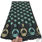 Latest Swiss Voile Lace in Switzerland Lace Fabric with Stones 5Yards African Cotton Lace Fabric for Sewing Clothes (Black)