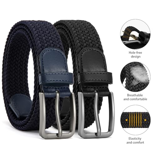 Braided Belt, 1 3/8", 2 APCK Woven Stretch Belt for Golf Casual Jeans Shorts Pants4