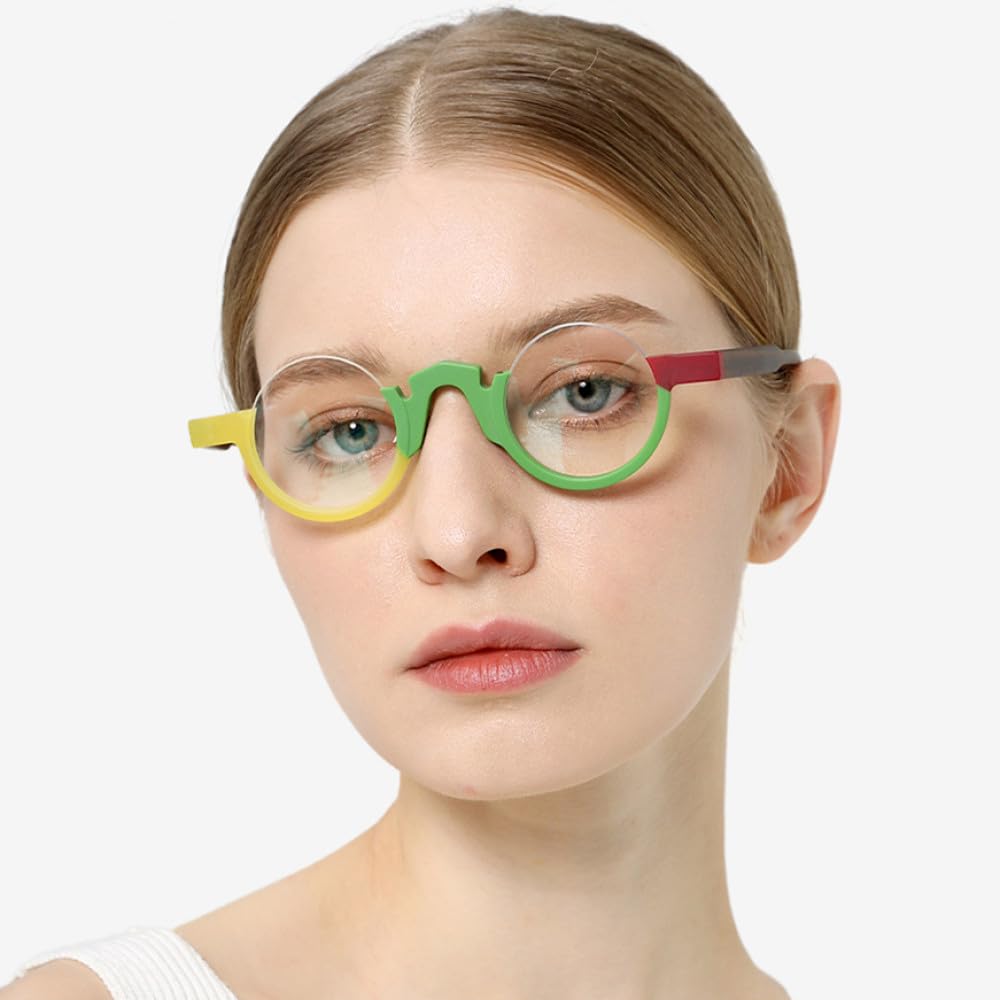 MUTYNE Montura de gafas de acetato mate para mujer, anteojos redondos, gafas de media montura a la moda