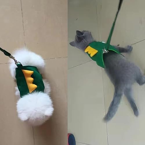 Miniatura 5 de Juego de arnés y correa para perro con forma de dinosaurio, arnés de chaleco verde con cuerda para caminar, chaleco cómodo sin tirones para mascotas