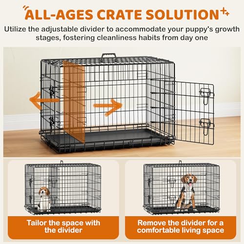 Image of Yaheetech 36in Double Door Metal Dog Crate w /Divider for Puppy Indoor Use