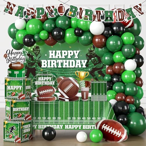 cocomigo 245 Pcs Football Birthday Party Decorations Football Birthday Banner Balloons Plates and Napkins Tablecloth Backdrop for Game Day Touchdown Sports Theme Party Supplies