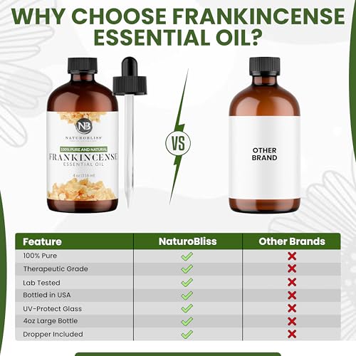 Image of NaturoBliss 100% Pure Frankincense Essential Oil Therapeutic Grade Premium Quality (4 fl. oz) with Glass Dropper, Perfect for Aromatherapy