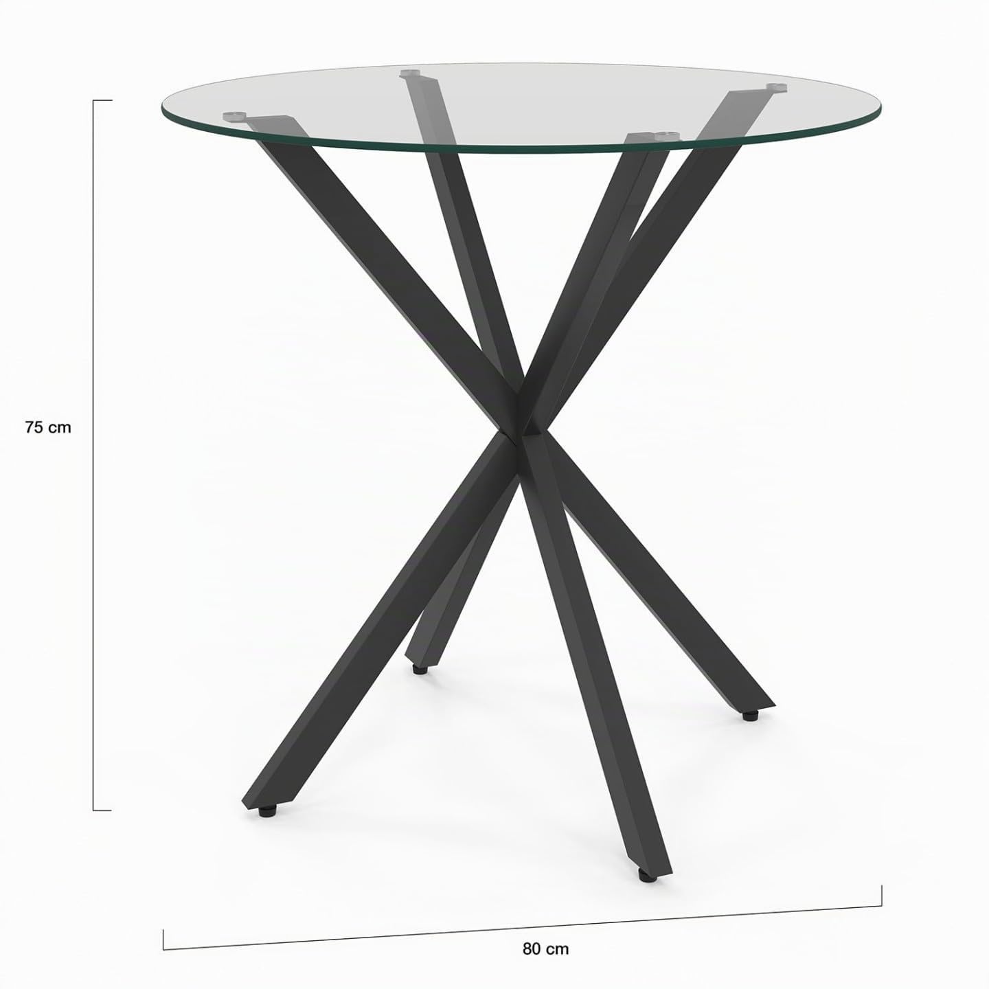 IDMarket - Tavolo da pranzo rotondo per 4 persone ALIX con gamba a ragno nera e piano in vetro da 80 cm