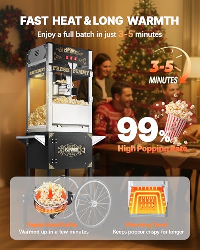 Image of 20 oz Commercial Popcorn Machine Cart, Upgraded Popcorn Maker Machine with Stainless-Steel Kettle Makes Up to 80 Cups, Movie Theater Pop Corn Machine with 3-Switch Control, Black
