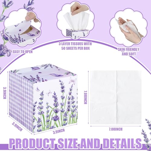 Image of Fourluoo 12 Pack Summer Lavender Facial Tissues Cube Boxes 600 Sheets 3 Ply