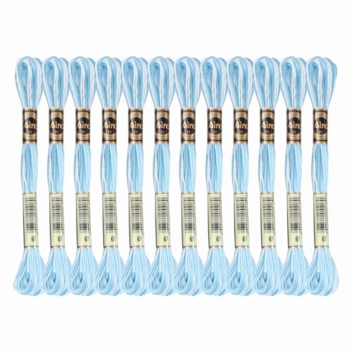 Image of PATIKIL 12 Skeins Embroidery Floss, Polyester Embroidery Threads Bracelets String for Cross-Stitch Hand Embroidery, Light Blue
