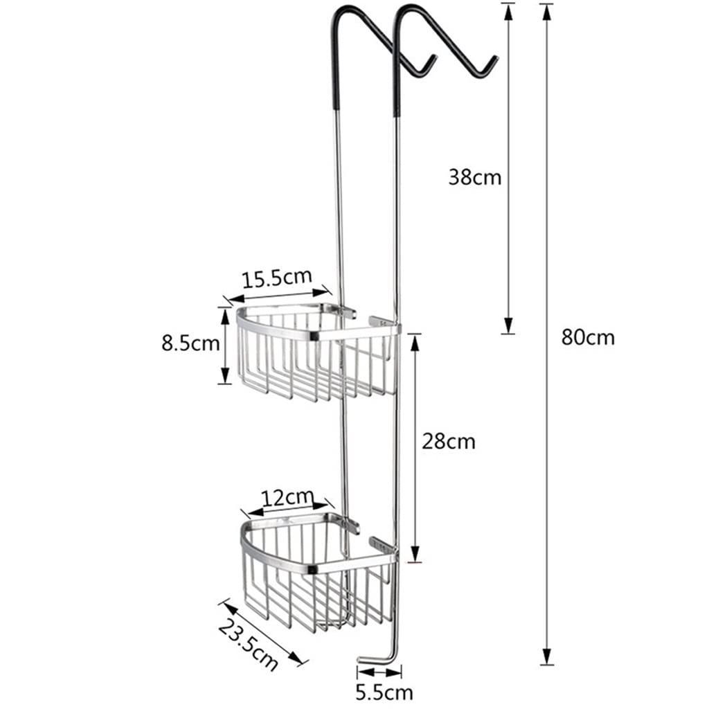 Exquisitos estantes de baño Organizador de carrito de ducha colgante sobre la puerta, bañera de baño de metal y estante de ducha, para cabinas de ducha de baño, bañeras, con 2 ganchos y 2 cestas (Colo