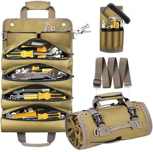 Roll Up Tool Bag-Tool Roll Organizer Portable Tool Roll Bag for Mechanic Handyman Electrician Motorcycle Tools, Durable Tool Storage Gift for Men, Dad Birthday Gift