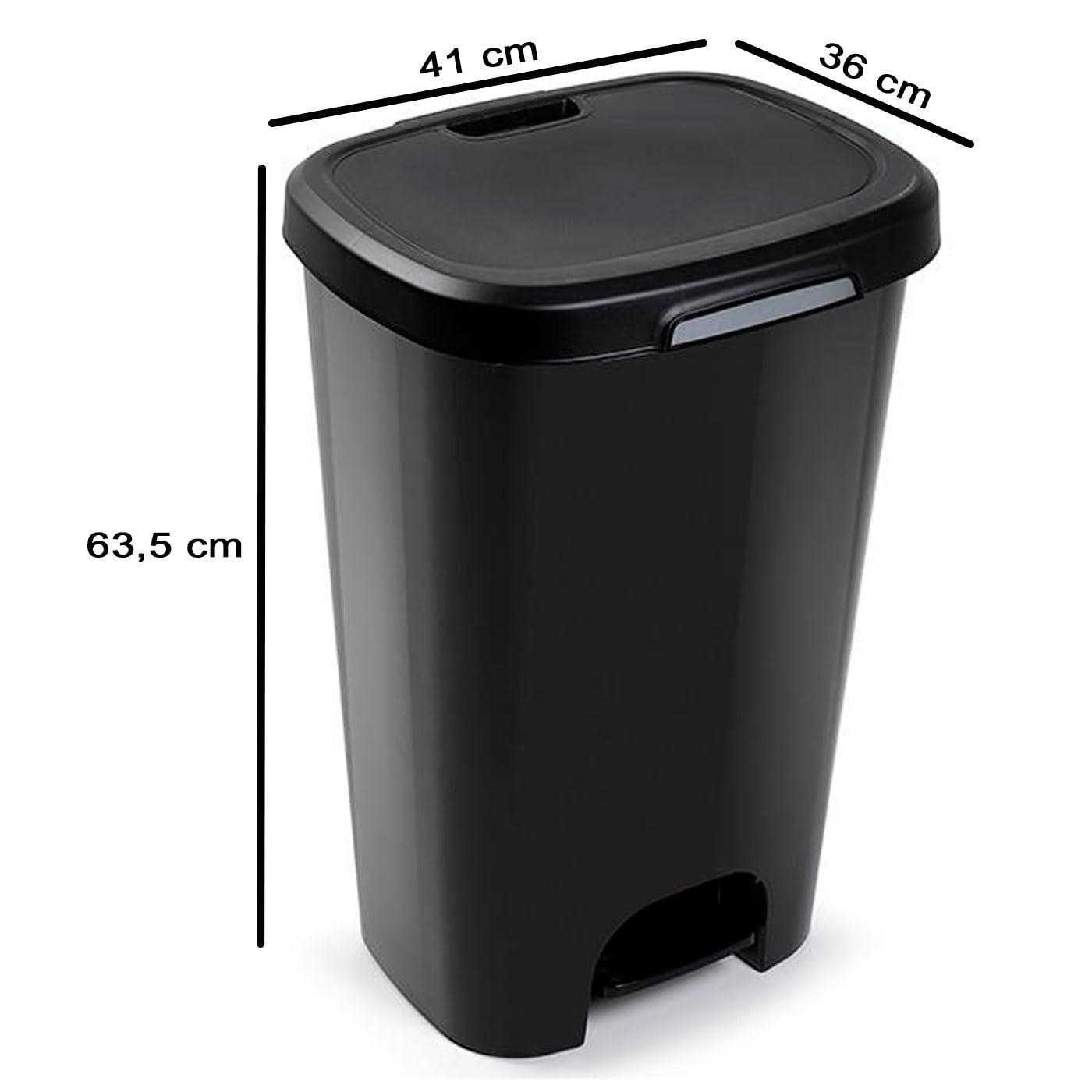 Acan Tradineur - Poubelle à pédale, plastique, conteneur à déchets, poubelle, recyclage, vidange facile, fabriqué en Espagne (Noir - 50 litres - 63,5 x 41 x 36 cm)