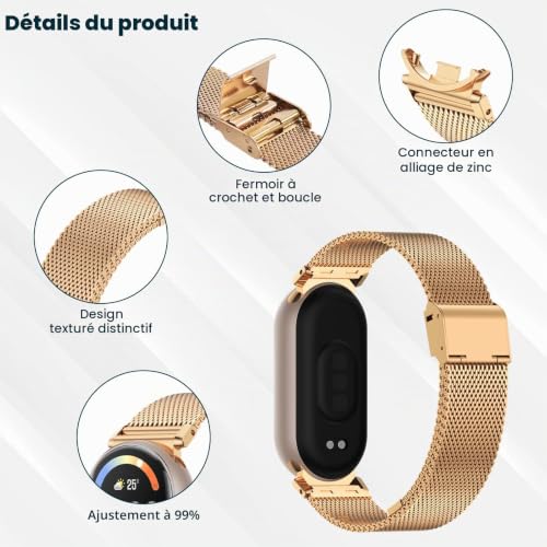 MIJOBS Bracelet en Métal Compatible avec Xiaomi Band 10/9 / 8 Bracelets en Acier Inoxydable Miband 8/9/10 Accessoires pour Montres Connectées – vue 4