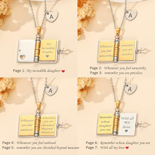 My Little Star Book Necklace for Daughter Girls Initial Non Tarnish Gift for Daughter from Mom and Dad Letter A-Z Heart Locket Charm Message Pendant Necklace for Kids Teens2
