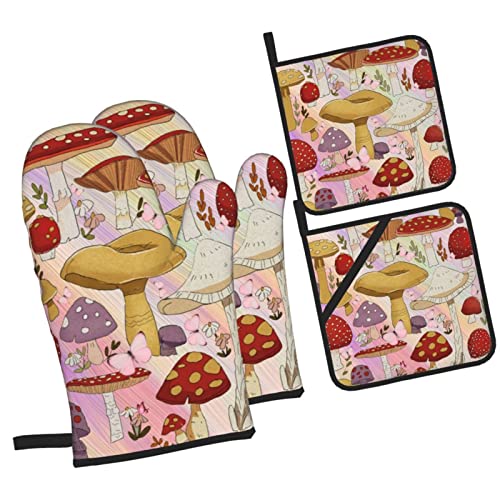 Mushroom Arts Pot Holders And Oven Mitts Kitchen Accessories,Butterfly Hot Pads With Polyester Non-Slip Tie Dye Bbq Gloves For Kitchen,Cooking,Baking,Grilling #TOP6