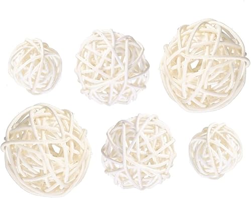 VILLCASE Bolas decorativas de ratán, 15 bolas de mimbre de ratán, rellenos de jarrón de 3 tamaños para manualidades, rellenos decorativos de tazón,