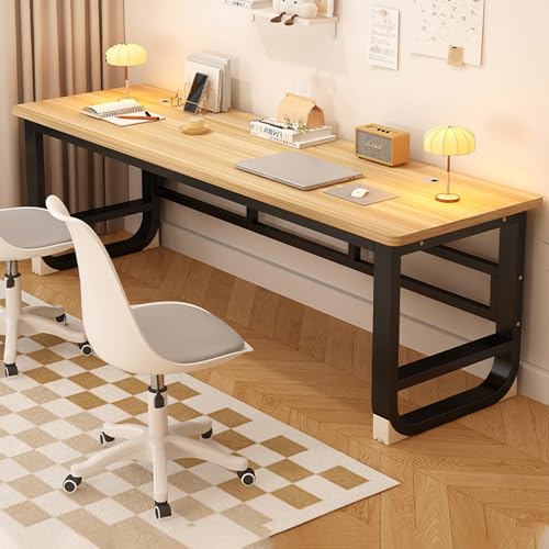 パソコンデスク、厚さ16mmの無垢材デスク、高さのあるフットレスト、U字型の厚いスチールフレームデザイン、組み立てが簡単な学習テーブルとゲームテーブル,書斎、寝室、リビングルーム、娯楽室に適しています ライトウォルナット+ブラックフレーム 80cmx60c