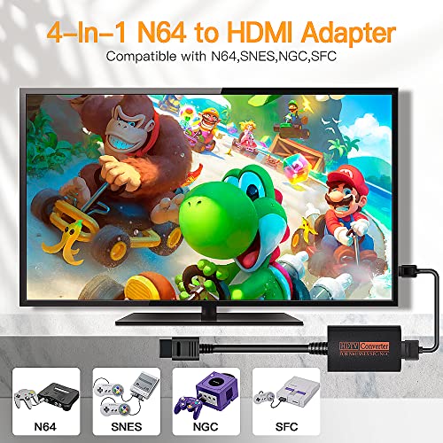 image for PORTHOLIC N64 to HDMI, (4-in-1) Nintendo 64 HDMI Adapter, N64 HDMI Con