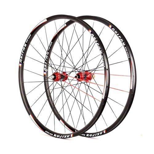 700C アルミ合金ロードバイクホイールセット、オフセットリム 21mm 高、センターロックディスクブレーキ 100/135mm QR、8/9/10/11スピードカセット、フロント 2 リア 4 ベアリング(Black Red)