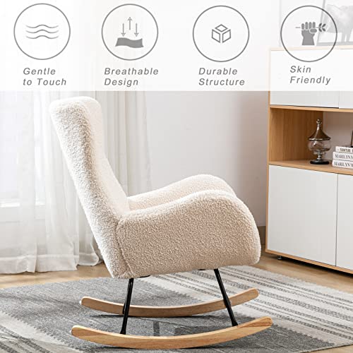 Kinffict Small Rocking Accent Chair, Uplostered Glider Rocker Armchair For Baby Nursery, Comfy Side Chair For Living Room, Bedroom (Beige), 32D X 26W X 37H In #TOP2
