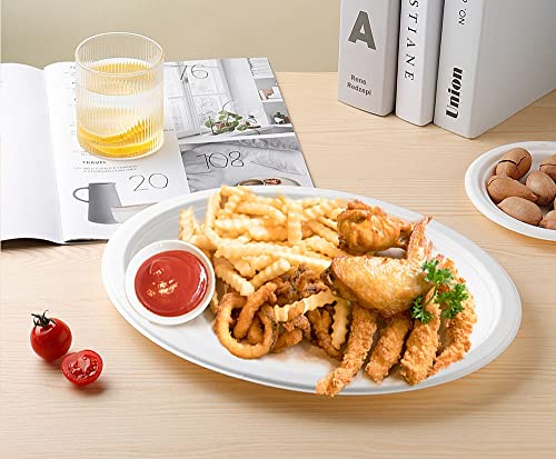 Elsjoy 90 Pack Compostable Oval Paper Plates, 12.5 Inch Sugarcane Dinner Plates, Large Disposable Plates Biodegradable Platters, For Restaurant, Bbq, Parties, Breakfast, Microwave Safe #TOP6