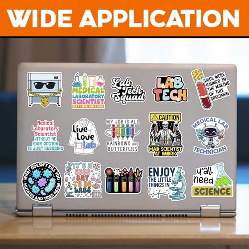 Image of MAIANEY (15Pcs, 3in) Lab Tech Stickers Pack - Funny Medical Laboratory Scientist Stickers for Lab Technician Microscope Science Vinyl Decals for Laptop Water Bottle Journal