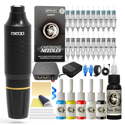 ITATOO Tattoo Gun for Beginners Cartridge Tattoo Machine Kit with Tattoo Inks Power Supply Tattoo...