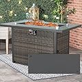 HISUKOY Fire Pit 50,000 BTU Propane Firepit Table 43Inch Outdoor Firepit Table Wicker Patio Rectangular Fire Table w/Tempered Glass Tabletop Outdoor Fireplace for Patio Backyard