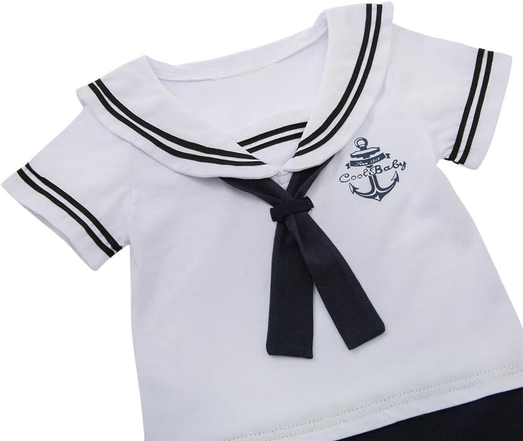 Dressy Daisy Infant Baby Boy Sailor Outfit Nautical Onesie Romper Bodysuit Costume Clothes with Hat, White Navy