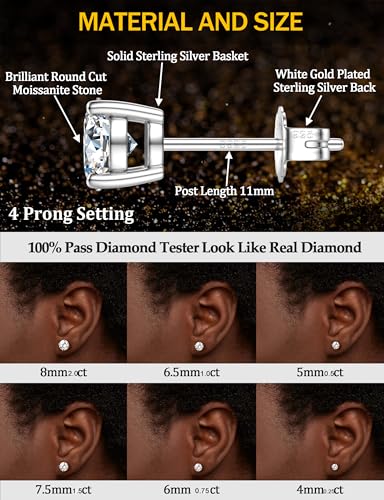 Miniatura 2 de Krfy Moissanite Pendientes 1ct 2ct Corte Redondo Brillante D Color Vvs1 Pendientes De Diamantes Creados 18k Chapado En Oro Blanco Plata Esterlina Moissanite Pendientes Con Respaldo De Silicona 4-8mm