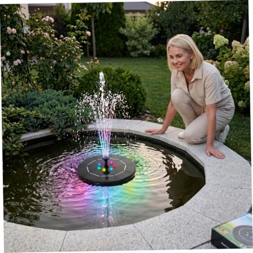 Fontaine solaire pour bain d'oiseaux, fontaine solaire flottante RVB 3, 5 W pour bain d'oiseaux, eau alimentée avec lumières LED colorées et buses interchangeables, décoration de jardin extérieur, fon
