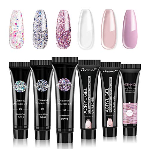 VRENMOL Glitter Poly Gel - Spring Summer Pink Shiny Diamond Varnish Quick UV LED Soak Off Extension Builder for Nails Professional DIY Art French VRENMOL Glitter Poly Gel - Spring Summer Pink Shiny Diamond Varnish Quick UV LED Soak Off Extension Builder for Nails Professional DIY Art French