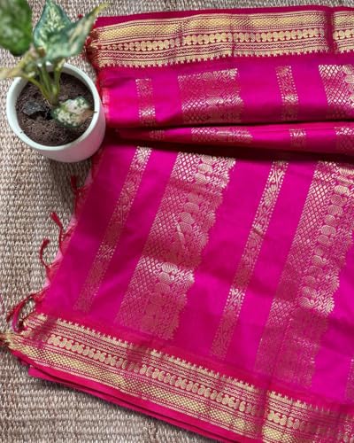 Image of Women's Kanjivaram Cotton Silk Saree South Indian Paithani Sari | gadwal cotton sarees with Zari Border and Blouse Piece - Suitable For All Indian Occasions and Festivals 191