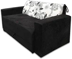 Sofá-cama 2 Lugares Pratik 5000 Mamflex Preto/cinza Floral Suede Amassado