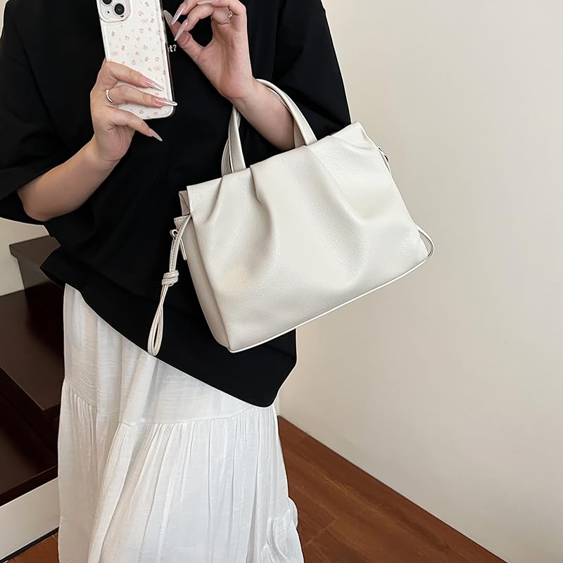 PU Leather Trendy Crossbody Bag Large Capacity Pleated Shoulder Bag Solid Color Leisure Tote Bag Travel Shopping Work Handbag3