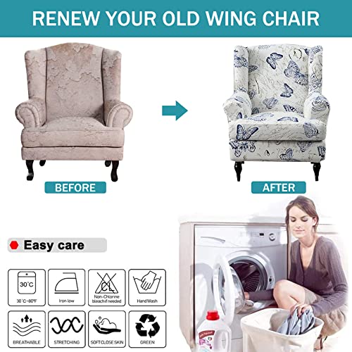 Wing Chair Slipcovers 2 Pieces Stretch Spandex Wingback Chair Covers Sofa Slipcover Printing Wingback Armchair Slipcovers Furniture Protector Couch Soft With Elastic Bottom For Wingback Chairs,16 #TOP5