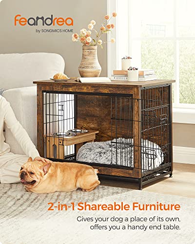 Feandrea Dog Crate Furniture, Side End Table, Modern Kennel For Dogs Indoor Up To 45 Lb, Heavy-Duty Dog Cage With Multi-Purpose Removable Tray, Double-Door Dog House, Rustic Brown Upfc002X01 #TOP1