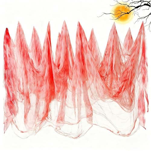 FiveMileBro 215 x 500 cm, gaze sangrenta Halloween, gaze para decoração gótica, tecido assustador gigante para casa encantada, portas, janelas e exteriores (sanguíneo)