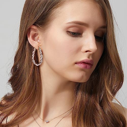 KRFY 925 Sterling Silver Twisted Hoop Earrings With Cubic Zirconia - Hypoallergenic 14K Gold Plated Oval Chunky Hoops for Women Girls - Gold Silver - Image 5