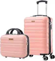 Kit Mala Bordo Com Frasqueira Bagagem de Mão ABS Rígido Allabard Viagem Internacional Avião (P045 NV - Rose)