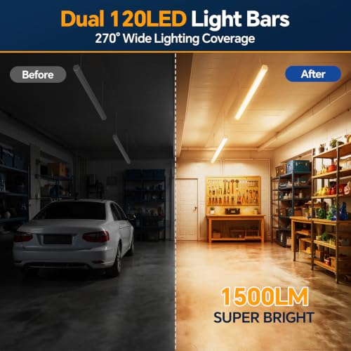 Solar Shed Shop Light with Pull Cord, 1500LM, Warm White Dual LED Bars by Etetale - Used condition - Image 3