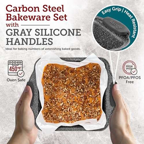 image for BAKKENMaster 6-Piece Nonstick Gray Marble Coated Bakeware Set - Profes