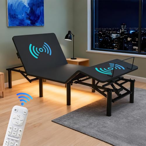 Adjustable Bed Frame Twin XL w/Dual-Zone Massage 5 Modes, Zero Gravity Bed Base with 4 Height Options, Head and Foot Incline,Anti-Snore,Wireless Remote,Quiet Motor,LED Lights,USB Charging