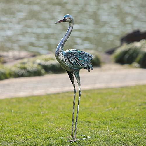 Kicust Garden Crane Statue for Outdoor, Blue Heron Decoy Garden Sculptures and Statues, Metal Bird Yard Art for Lawn Patio Decor, Set of 2 - Thumbnail 6
