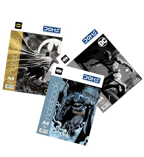 Image of DOMS Single Line Notebook | A4 DC Series| 29.7 X 21 CM | BATMAN Series| Soft cover pinning Binding | 172 Pages | For Students In School & Colleges | Pack of 6