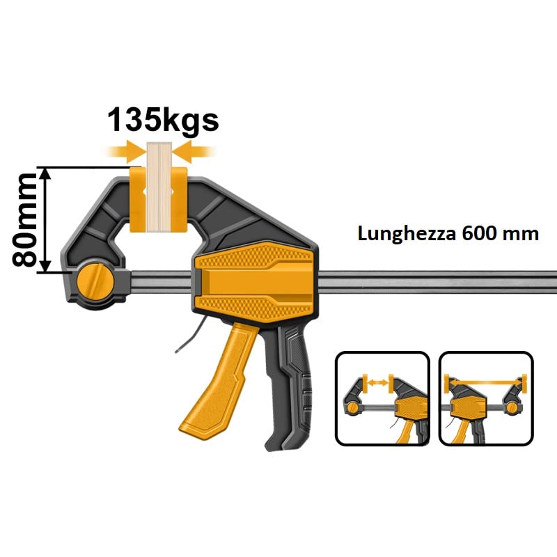 Virsus Morsetto a barra reversibile 4802, misura 80x600 mm (24"), Strettoio a sgancio rapido, set di morse con forza massima di bloccaggio 135 kg, per piccoli lavori di falegnameria e fai da te (1)