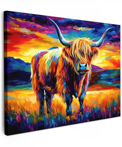 MuchoWow© Impression sur Toile Decoration Murale Peinture 40x30 cm Tableaux Decoratifs Muraux Déco Chambre Tableau Salon Highlander écossais - Art - Vache - Animaux -...